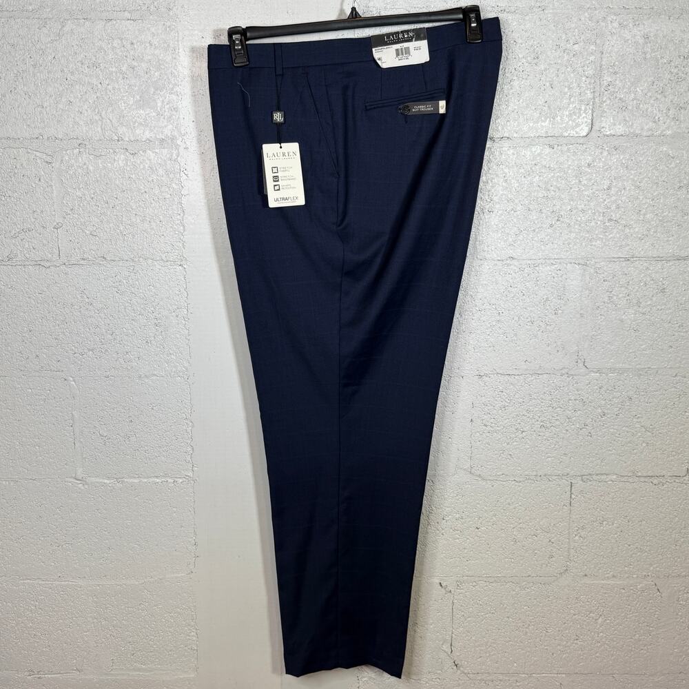 Ralph Lauren Men's Classic-Fit Flat Front Suit Pants, Blue Plaid 56x32 $190